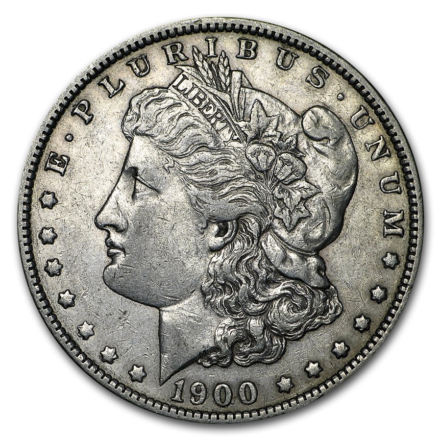1900-S Morgan Dollar: The 1900-S Morgan Dollar displays sharp strike quality from the San Francisco Mint. A desirable 90% silver piece with strong numismatic appeal.