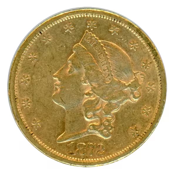 $20 Gold Liberty 1872-S XF: The $20 Gold Liberty 1872-S is a remarkable example of classic American coinage from the mid-19th century, struck at the San Francisco Mint during a period of expansion, development, and economic tran