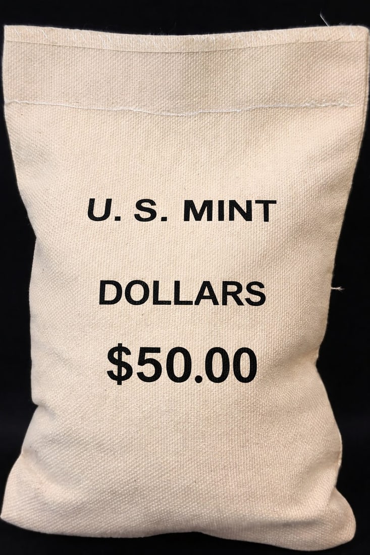 BU $50 Morgan Mixed Silver dollar sealed?bag.: This sealed bag contains 50 Brilliant Uncirculated (BU) Morgan Silver Dollars showing bright mint luster and crisp detail. Struck in 90% silver, these historic coins feature the iconic Liberty portrai