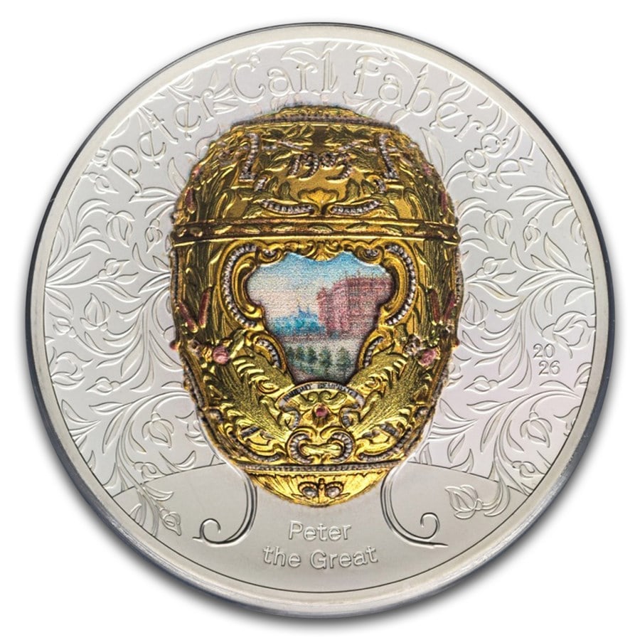 2026 Mongolia 2 oz Ag Faberge Egg; Peter the Great PR-70 PCGS FDI: The 2026 Mongolia 2 oz Ag Faberge Egg; Peter the Great PR-70 PCGS FDI is an exceptional high-end collectible coin struck in 2 troy ounces of .999 fine silver. Issued by Mongolia and inspired by the le