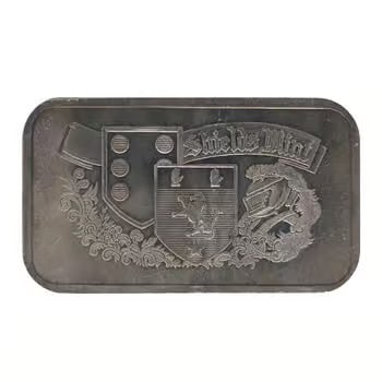 1 oz Shield Mint Silver Bar .999 Fine: This 1 oz Shield Mint Silver Bar is struck in .999 fine silver with a clean, modern design. It offers a balance of affordability and purity for everyday stacking. The shield motif adds a subtle collec