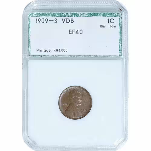 Certified Lincoln Cent 1909-S VDB EF40 PCI: The Certified Lincoln Cent 1909-S VDB EF40 PCI is one of the most famous key-date coins in U.S. numismatics, featuring the initials ?VDB? of designer Victor David Brenner. Struck at the San Francisco 