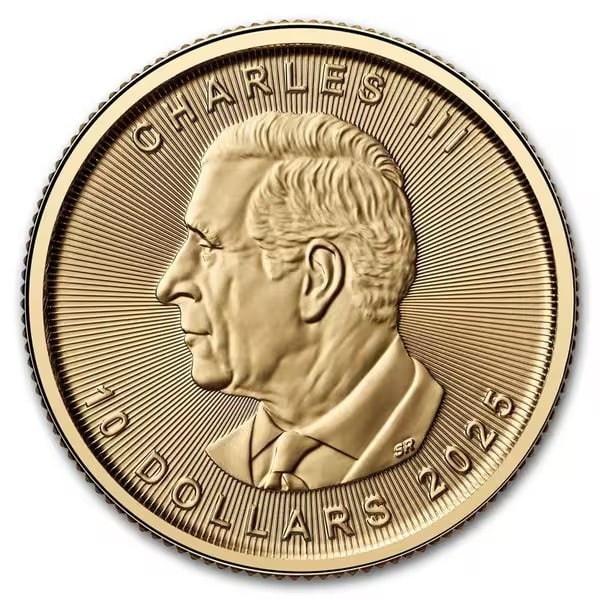 2025 1/4 oz Canadian Gold Maple Leaf Uncirculated: The 2025 Gold Maple Leaf coin contains 1/4 oz of .9999 fine gold. Struck by the Royal Canadian Mint, it features the iconic maple leaf design recognized worldwide. Offered in uncirculated condition, i
