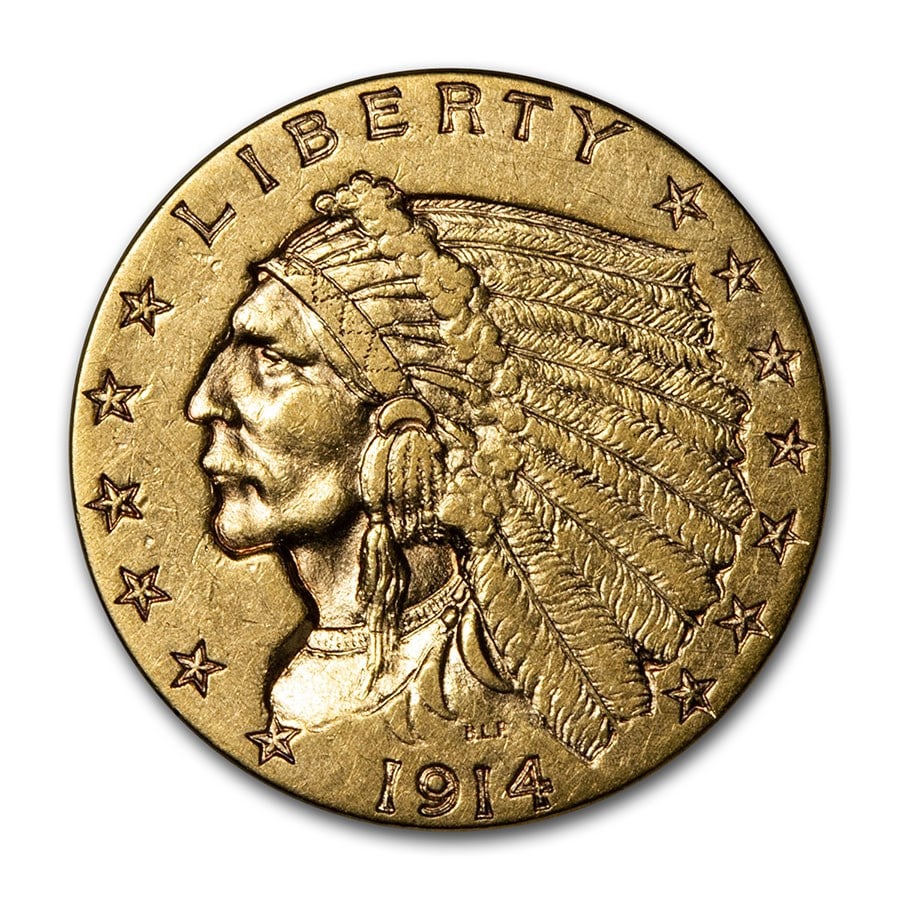 US $2.5 Indian Gold Coins Extra Fine 1914 (1 of 2)