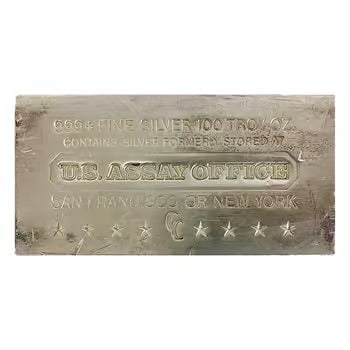 100 oz U.S. Assay Office Silver Bar .999+ Fine (1 of 2)