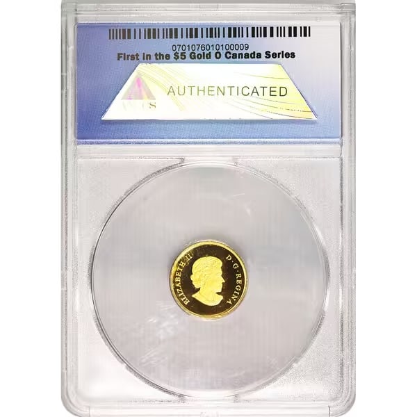 Canada $5 Gold 1/10 Oz. 2014 Grizzly PR70 ANACS: The 2014 Canada Grizzly coin contains 1/10 oz of .9999 fine gold and carries a $5 face value. It features a powerful grizzly bear design representing Canadas wildlife. Graded PR70 by ANACS, indicating