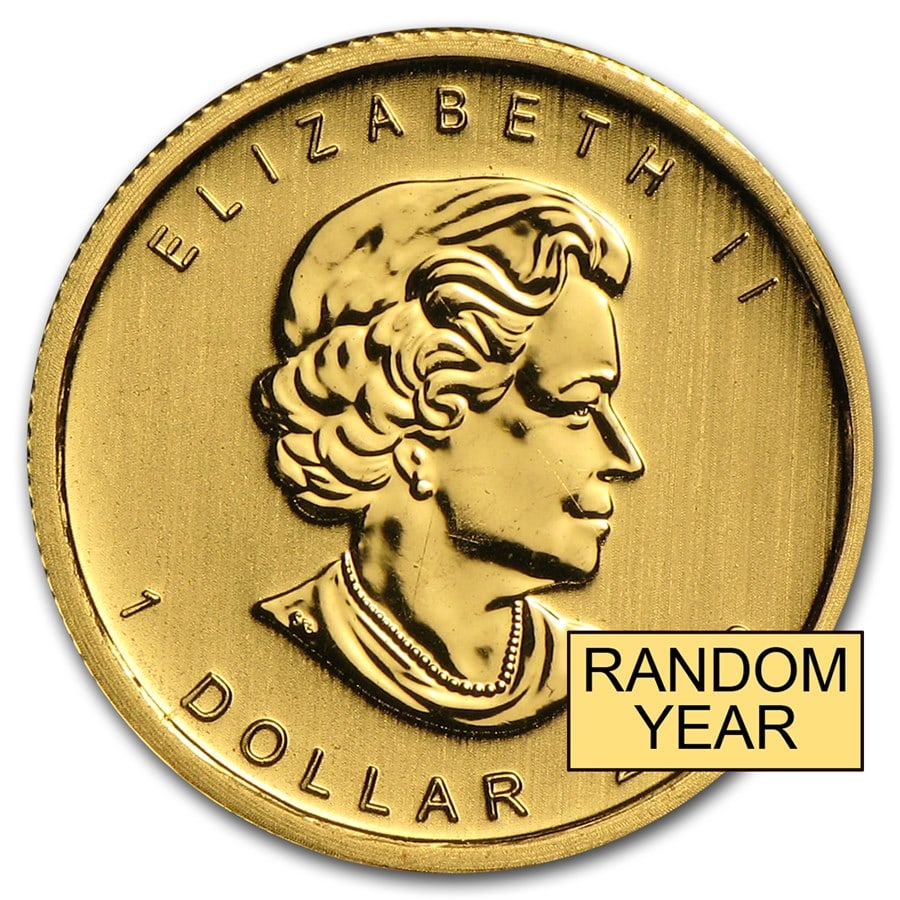 Canada 1/20 oz Gold Maple Leaf (Random Year): Canada 1/20 oz Gold Maple Leaf (Random Year), struck in 1/20 troy ounce of .9999 fine gold, offers a highly collectible fractional size with premium purity. Each coin comes packaged in either sealed p