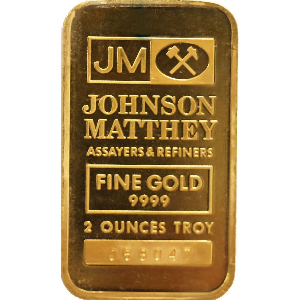 Johnson Matthey 2 Ounce .9999 Gold Bar: The Johnson Matthey 2 Ounce .9999 Gold Bar is a rare, vintage bullion piece featuring the iconic hammers logo and a unique serial number. Preserved in its original factory-sealed plastic, this high-pu