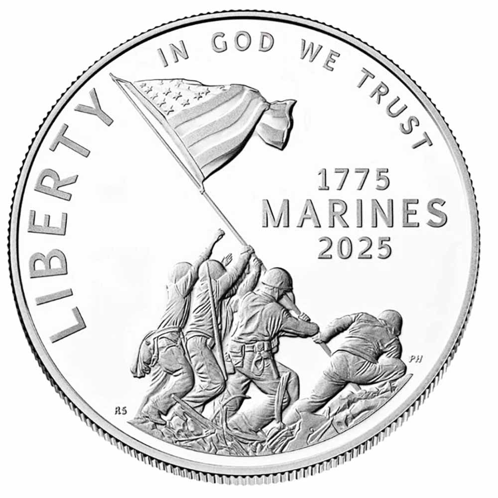 US Commemorative Dollar Proof 2025 Marine Corps 250th Anniversary: The 2025 U.S. Commemorative Silver Dollar Proof Marine Corps 250th Anniversary is a beautifully struck coin issued by the United States Mint in proof condition. Composed of .999 fine silver, this coin