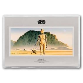 2026 Niue 1 oz Silver $2 Star Wars Art: C-3PO and R2-D2: 2026 Niue 1 oz .999 Silver $2 Star Wars: C-3PO and R2-D2 Art Round ultra-limited mintage of 1,000, featuring full-color desert concept artwork in premium display-ready presentation packaging.
