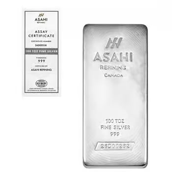 100 oz Asahi Silver Bar .999 Fine (1 of 2)