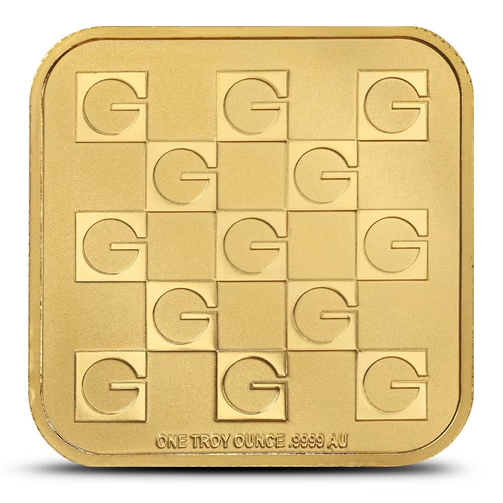 1 oz GOLD.COM Square Gold Bar (New w/ Assay): 1 troy oz .9999 fine gold bar from GOLD.COM celebrates the companys rebranding from A-Mark Precious Metals and combines premium craftsmanship with collector appeal. Each bar comes sealed in protective