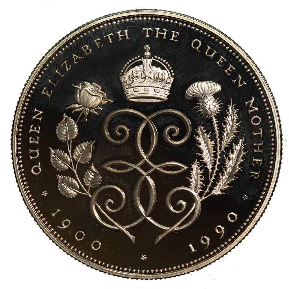 Great Britain 5 Pounds Gold 1990 Queen Mother 90th Birthday PF: The 1990 Great Britain 5 Pounds Gold PF Queen Mother 90th Birthday is a prestigious commemorative coin issued by the The Royal Mint, struck in gold with a proof finish. It celebrates the 90th birthday
