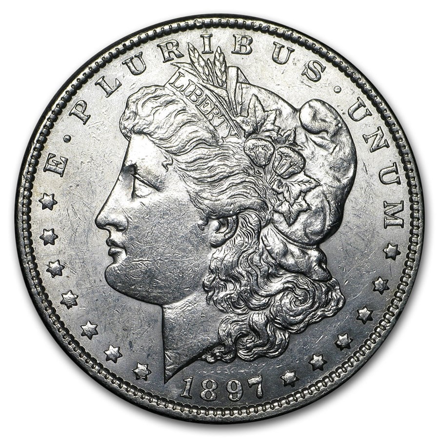 1897- Morgan Dollar Cracked From Roll: The 1897 Morgan Dollar (Cracked From Roll) showcases vibrant brilliance and clean uncirculated surfaces. A historic 90% silver issue with steady market demand.