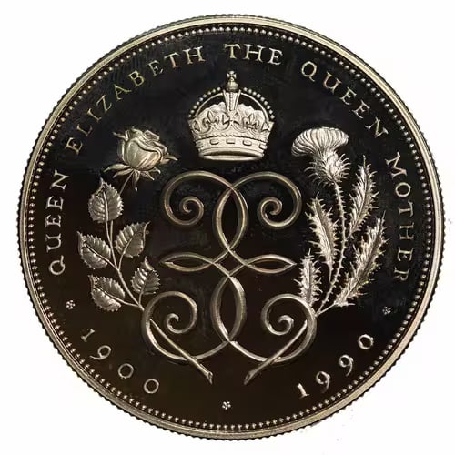Great Britain 5 Pounds Gold 1990 Queen Mother 90th Birthday PF: The 1990 Great Britain 5 Pounds Gold PF Queen Mother 90th Birthday is a prestigious commemorative coin issued by the The Royal Mint, struck in gold with a proof finish. It celebrates the 90th birthday