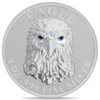 2024 Chad 1 oz Silver Multifaceted American Eagle Ultra High Relief: This 2024 Chad 1 oz Silver American Eagle Coin features a striking multifaceted design with ultra high relief. Minted in .999 fine silver, it reimagines the iconic eagle with a modern geometric style.