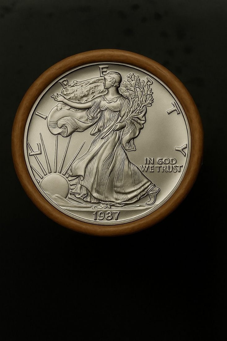 BU $20 1987 & 1987 1 oz Silver American Eagle $1 Coin Roll (1 of 2)