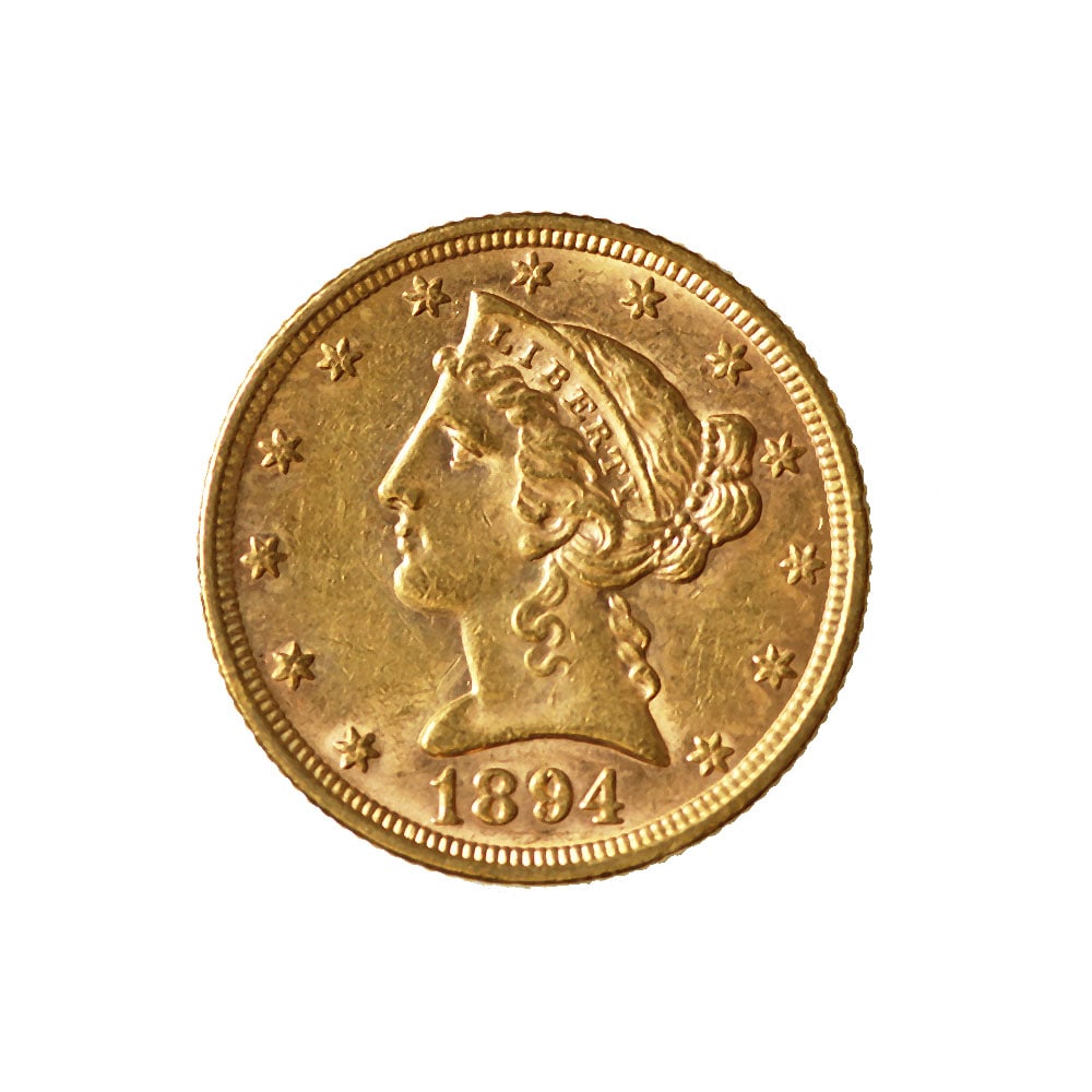 $5 Gold Liberty 1894 AU: The 1894 $5 Gold Liberty, also known as the Liberty Head half eagle, is a distinguished example of American coinage that reflects both artistic mastery and economic history. Part of the Liberty Head s