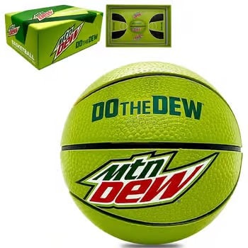 2023 Chad 1 oz Silver Mountain Dew Basketball Spherical Coin .999 Fine (w/Box): This 2023 Chad 1 oz Silver Mountain Dew Basketball Coin is a unique spherical design struck in .999 fine silver. Shaped like a basketball, it features vibrant branding and intricate detailing. The coi