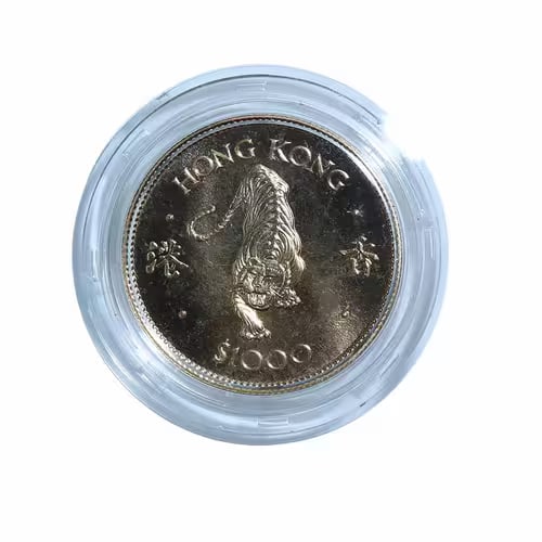 Hong Kong $1000 Gold BU 1986 Year of the Tiger: The 1986 Hong Kong $1000 Gold BU Year of the Tiger is a beautifully struck commemorative coin issued by Hong Kong, composed of high-purity gold and preserved in Brilliant Uncirculated condition. Celeb