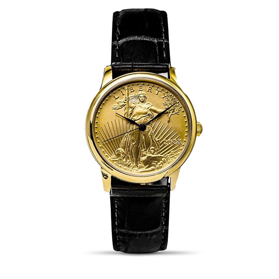 2023 1/4 oz Gold American Eagle Swiss Made Leather Band Watch (1 of 2)