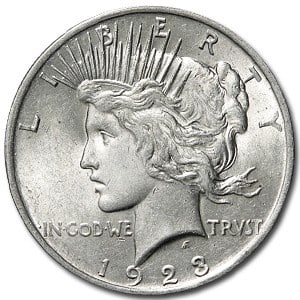 1923- Peace Silver Dollar Cracked From Roll: The 1923 Peace Dollar (Cracked From Roll) offers clean, original surfaces and attractive brilliance. A 90% silver classic with steady crossover appeal.