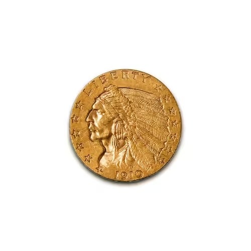 US $2.5 Indian Gold Coins Extra Fine 1910: The US $2.5 Indian Gold Coin, minted in 1910, is a classic example of American numismatic history. Known for its distinctive Indian Head design, this coin was struck from 90% gold (with the remaining 