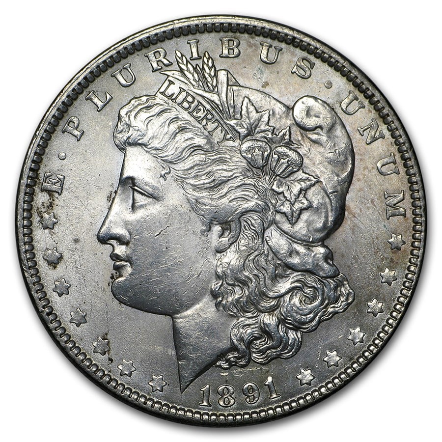 1891- MS-61+ Morgan Dollar-Non Graded: The 1891 MS-61+ Morgan Dollar displays original luster and sharp strike characteristics with minimal handling for the grade. A desirable Mint State 90% silver classic.