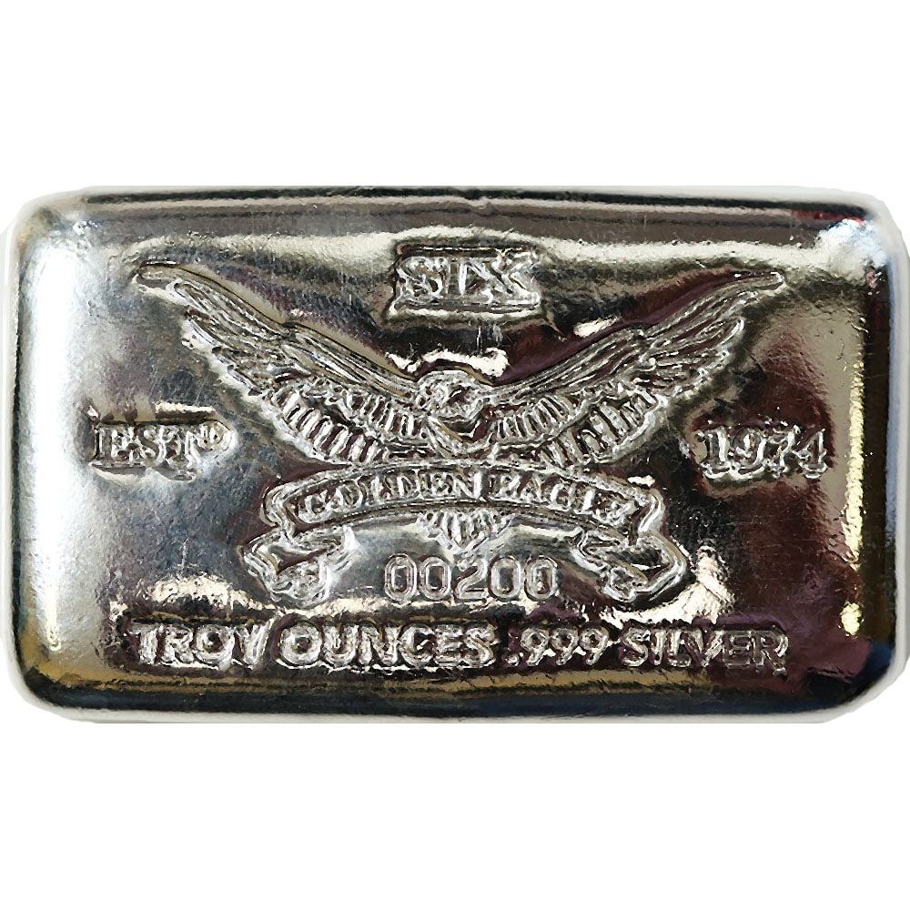 Golden Eagle 6 oz Silver Bar .999: Golden Eagle 6 oz Silver Bar .999 is a premium bullion product that combines substantial silver content, exceptional purity, and elegant design. Struck from 6 troy ounces of .999 fine silver, it is a 