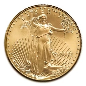 2002 American Gold Eagle 1/4 oz Uncirculated: 2002 American Gold Eagle 1/4 oz - Uncirculated: Brilliant uncirculated coin featuring Lady Liberty on the obverse and a female eagle with hatchlings on the reverse. US Mint-guaranteed 22-karat gold, c