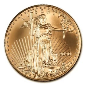 2020 American Gold Eagle 1 oz Uncirculated: 2020 American Gold Eagle 1 oz Uncirculated - Lady Liberty obverse and nesting bald eagles reverse in 22-karat .9167 gold, fully U.S. government-backed. A brilliant, collectible bullion coin ideal for 