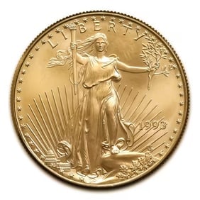 1993 American Gold Eagle 1/4 oz Uncirculated: 1993 American Gold Eagle 1/4 oz - Uncirculated: Brilliant uncirculated coin featuring Lady Liberty on the obverse and two Bald Eagles building a nest on the reverse. US Mint-guaranteed 22-karat gold, 