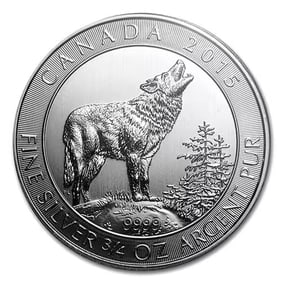 2015 Canadian Silver $2 Silver Grey Wolf 3/4 oz (1 of 2)