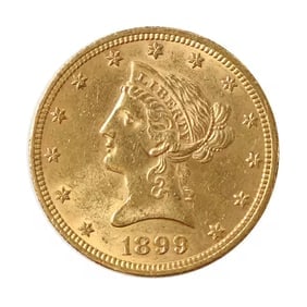 $10 Gold Liberty 1899 AU: The 1899 $10 Gold Liberty, part of the famed Eagle series, is an iconic artifact of late 19th-century American coinage. Struck during a period of economic growth and industrial expansion, this coin ex