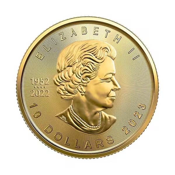 1/4 oz Canadian Gold Maple Leaf Uncirculated - Random Year: This 1/4 oz Canadian Gold Maple Leaf coin is struck from .9999 fine gold by the Royal Canadian Mint. The year will vary depending on availability. A widely recognized bullion coin offered in uncircula