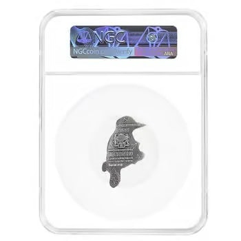2024 Chad 1 oz Silver Kookaburra Shaped Coin NGC MS 70 ER One of: The 2024 Chad 1 oz Silver Kookaburra Coin is a beautifully shaped issue graded MS70 ER by Numismatic Guaranty Company. Struck in .999 fine silver, it features exceptional detail and a flawless grade. 