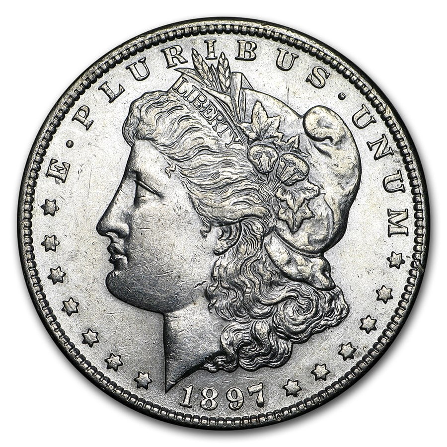 1897-S MS-62+ Morgan Dollar-Non Graded: The 1897-S MS-62+ Morgan Dollar displays sharp San Francisco strike quality and attractive cartwheel luster. A premium 90% silver Mint State example with strong collector interest.
