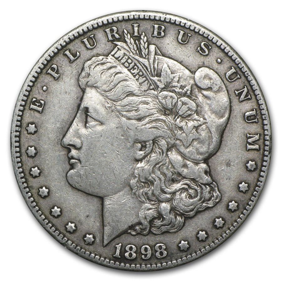 1898-S Morgan Dollar: The 1898-S Morgan Dollar offers bold strike quality from the San Francisco Mint. Struck in 90% silver, it remains a strong collectible choice.