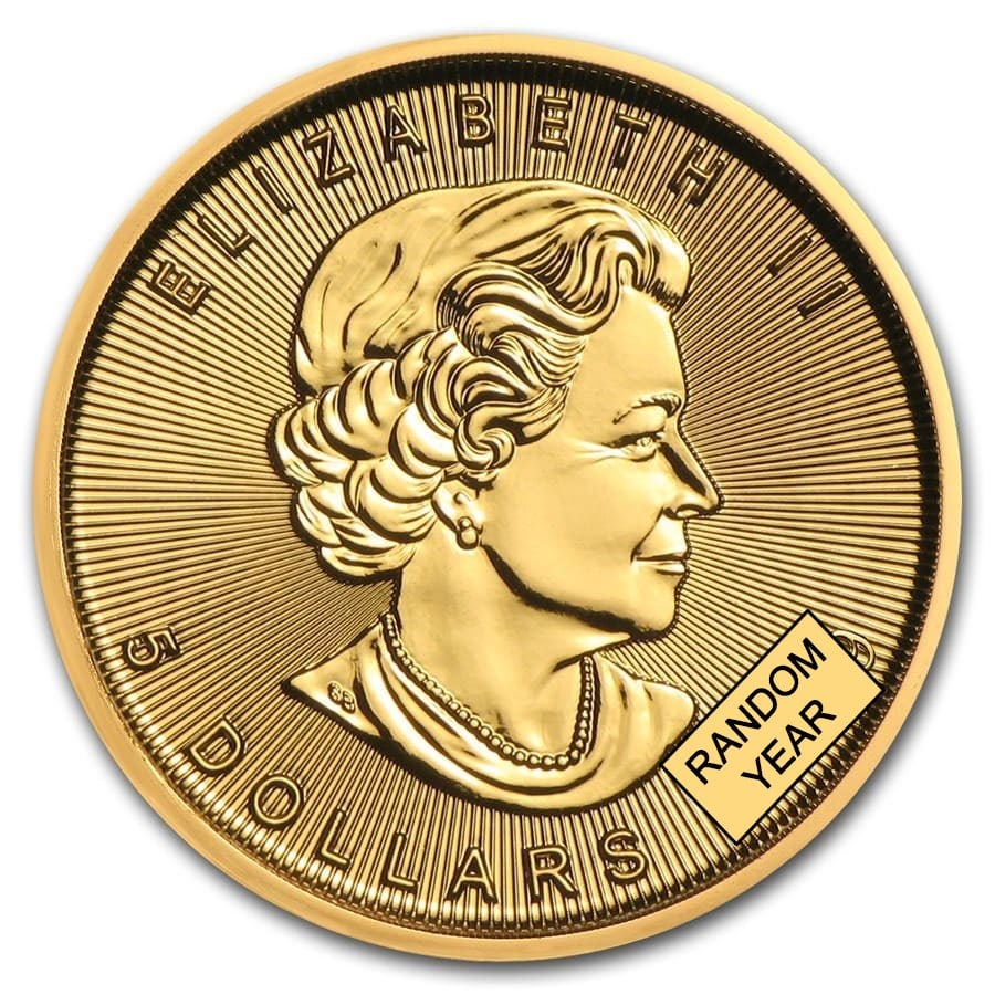Canada 1/10 oz Gold Maple Leaf (Random Year): Canada 1/10 oz Gold Maple Leaf (Random Year), struck in 1/10 troy ounce of .9999 fine gold, offers the iconic Maple Leaf design in an affordable, fractional size. Individual coins come sealed in mint 