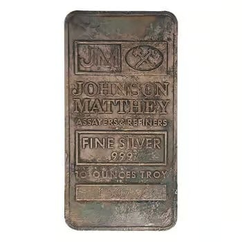 10 oz Johnson Matthey Silver Bar (3 Full Logos Reverse) (1 of 2)