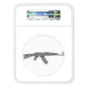 2024 Chad 2 oz Silver Assault Rifle Antiqued Coin NGC MS 70 ER One of First: The NGC-graded MS 70 Early Releases 2024 Chad 2 oz Silver Antiqued Assault Rifle Coin is a flawless .999 fine silver collectible and the third entry in the prestigious "Weapons of War" series. This sp