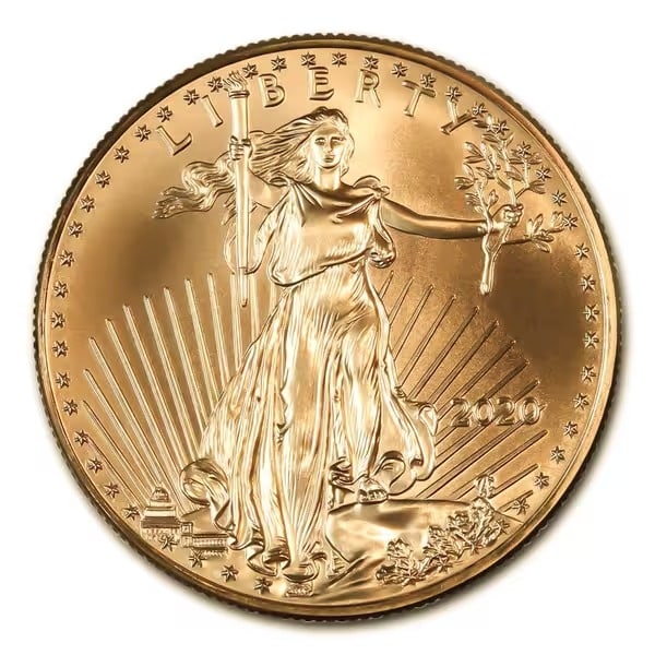 2020 American Gold Eagle 1 oz Uncirculated: 2020 American Gold Eagle 1 oz Uncirculated Lady Liberty obverse and nesting bald eagles reverse in 22-karat .9167 gold, fully U.S. government-backed. A brilliant, collectible bullion coin ideal for in