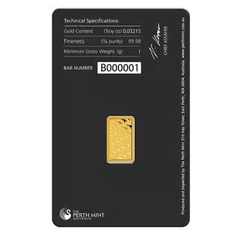 1 Gram Perth Mint Gold Bar .9999 Fine (in Assay)
