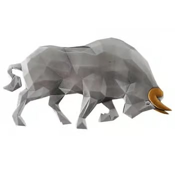 2024 Chad 1 oz Silver Multifaceted Bull Shaped Coin .999 Fine: Struck in 1 oz of .999 fine silver, this multifaceted bull-shaped coin features a modern geometric design symbolizing strength and determination. Its unique sculpted format and sharp angular details c