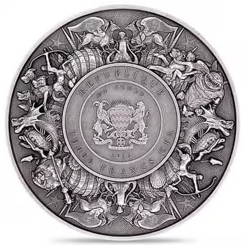 2023 Chad 2 oz Silver Dragon and Cyclops - Mythical Creatures Series Antiqued High Relief Coin