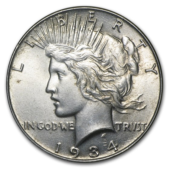 1934 - MS-62+ Peace Dollar-Non Graded: The 1934 MS-62+ Peace Dollar showcases strong strike detail and vibrant mint luster. A premium 90% silver example from the final years of the series.