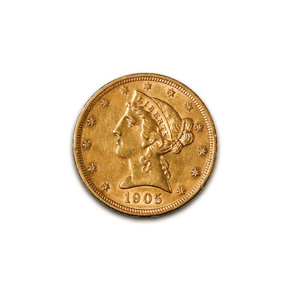$5 Gold Liberty 1905-S XF: The 1905-S $5 Gold Liberty coin is a significant piece of early 20th-century American numismatics. Part of the Liberty Head Half Eagle series (18381908), this coin showcases the artistry, craftsmanshi