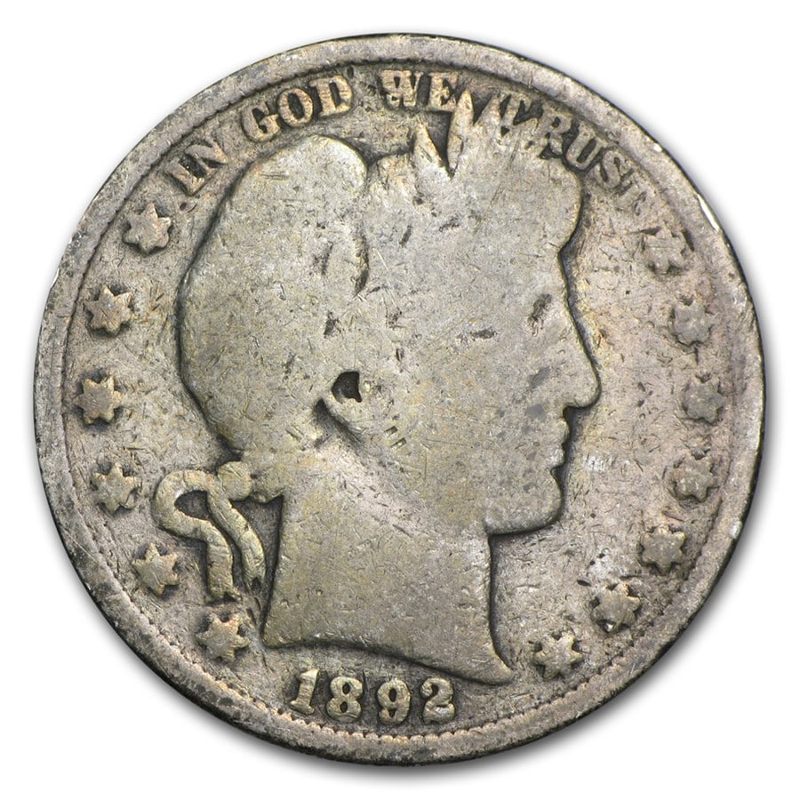 Barber Half Dollar About Good Condition 1892-S: The 1892-S Barber Half Dollar in About Good condition is a highly sought-after key-date from the inaugural year of the series. Composed of 90% silver, this scarce San Francisco issue carries exception
