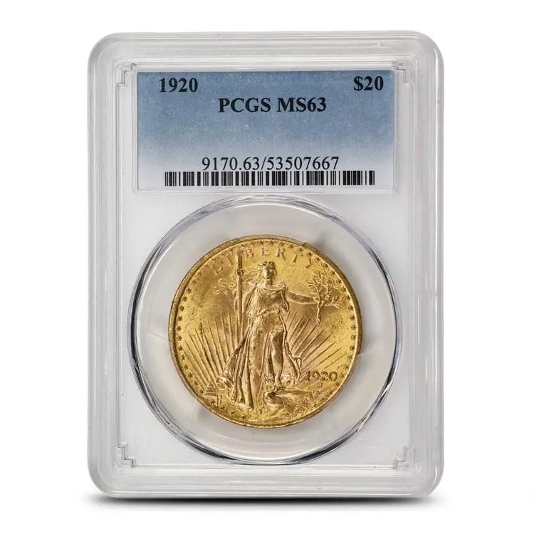 1920 Pre-33 $20 Saint Gaudens Gold Double Eagle Coin PCGS MS63 (1 of 2)