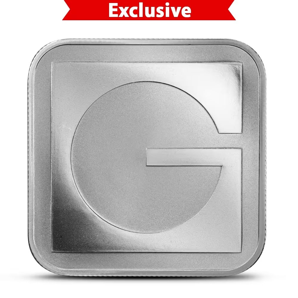 1 oz GOLD.COM Square Silver Bar (New): Inspired by the famous Gothic Crown coin design, this 1 oz .999 fine silver bar showcases intricate artwork and classic numismatic styling. Combining historical inspiration with modern bullion craftsm
